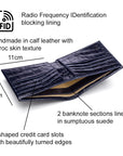 RFID leather wallet for men, navy croc, features