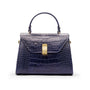 Sabrina top handle bag, navy croc leather, front view