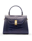 Sabrina top handle bag, navy croc leather, front view