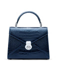 Leather top handle bag, Burnett bag, navy croc, front view