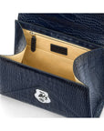 Leather top handle bag, Burnett bag, navy croc, inside view