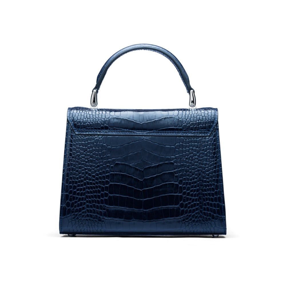 Leather top handle bag, Burnett bag, navy croc, back view