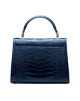 Leather top handle bag, Burnett bag, navy croc, back view