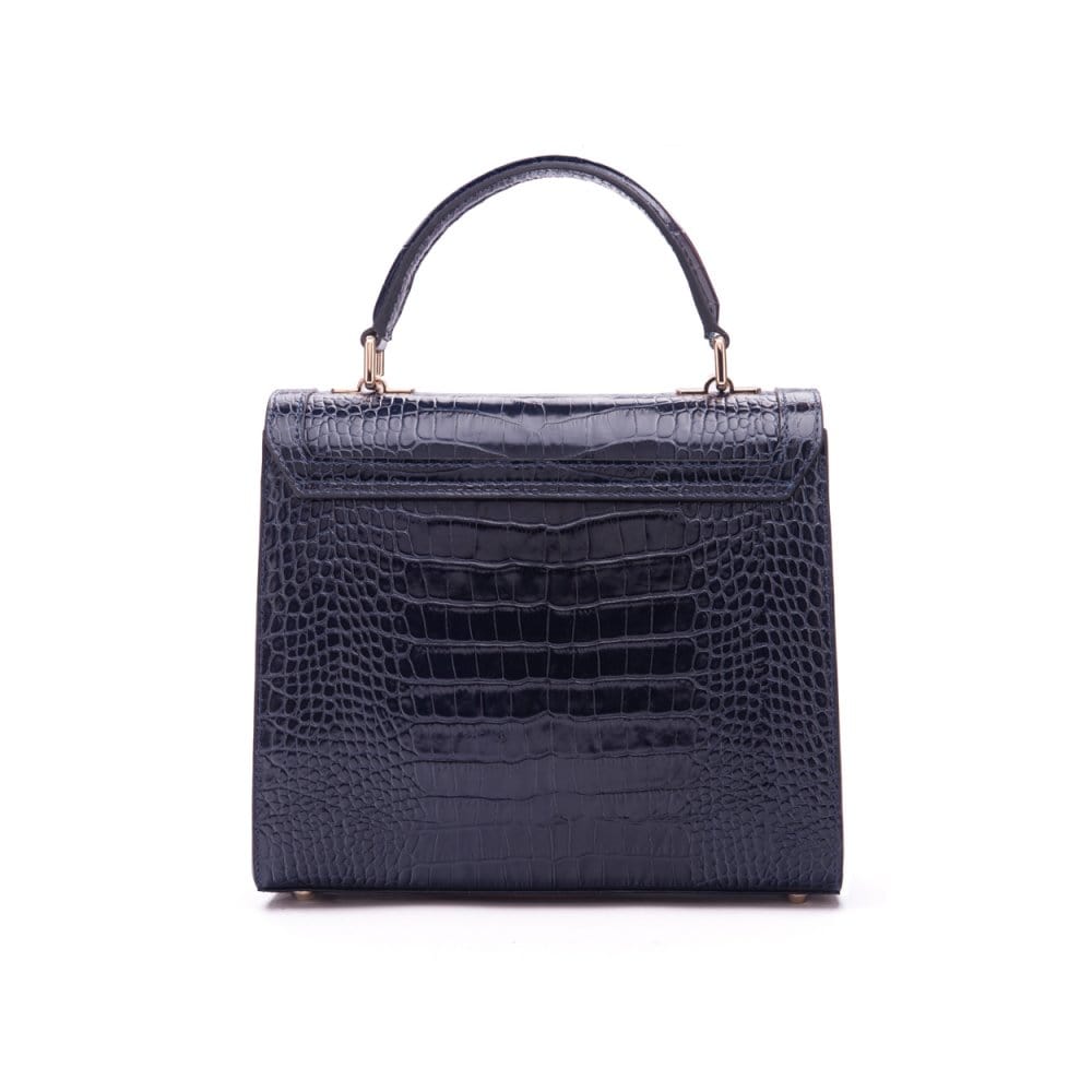 Leather signature Morgan bag, navy croc, back view