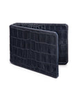 Leather travel card wallet, navy croc, front