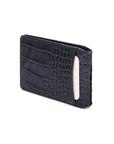 Leather travel card wallet, navy croc, back