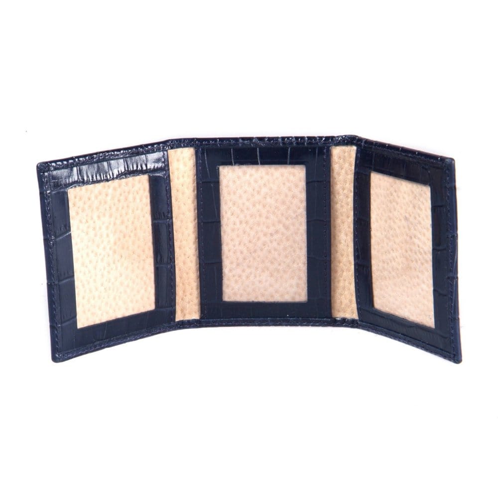 Mini leather trifold photo frame, navy croc, 60 x 40mm, inside