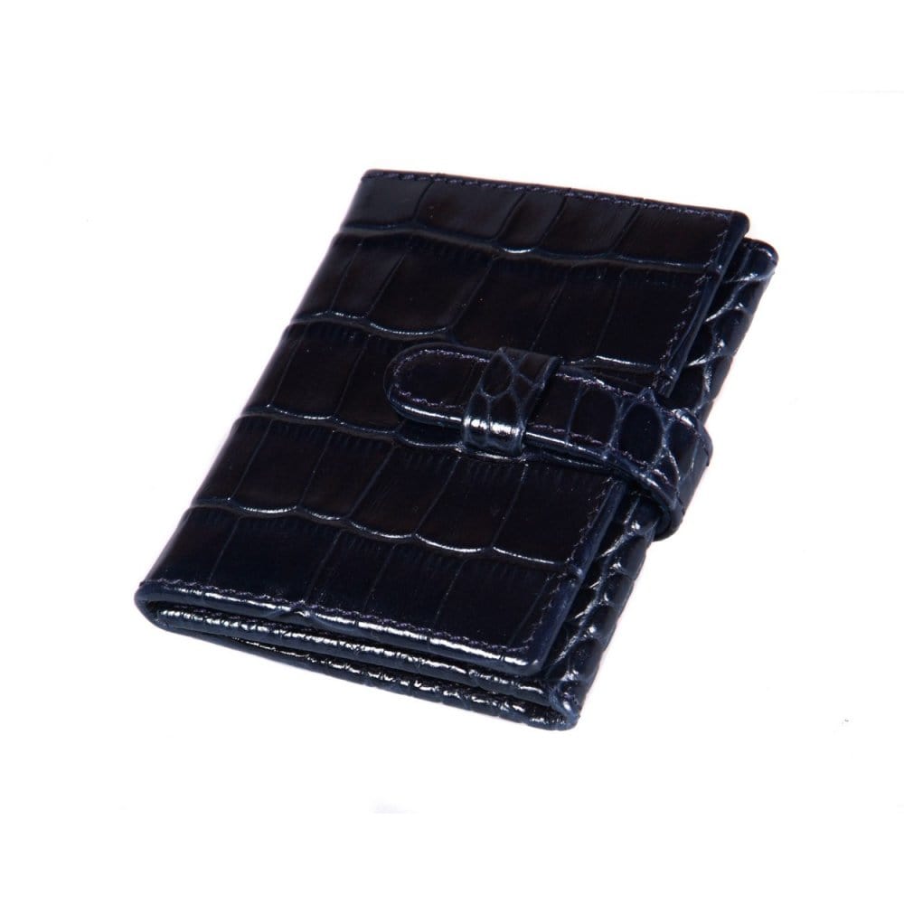 Mini leather trifold photo frame, navy croc, 60 x 40mm, front