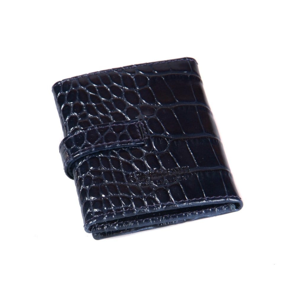 Mini leather trifold photo frame, navy croc, 60 x 40mm, back