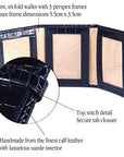 Mini leather trifold photo frame, navy croc, 60 x 40mm, features