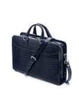 Leather 13" laptop bag, navy croc, side