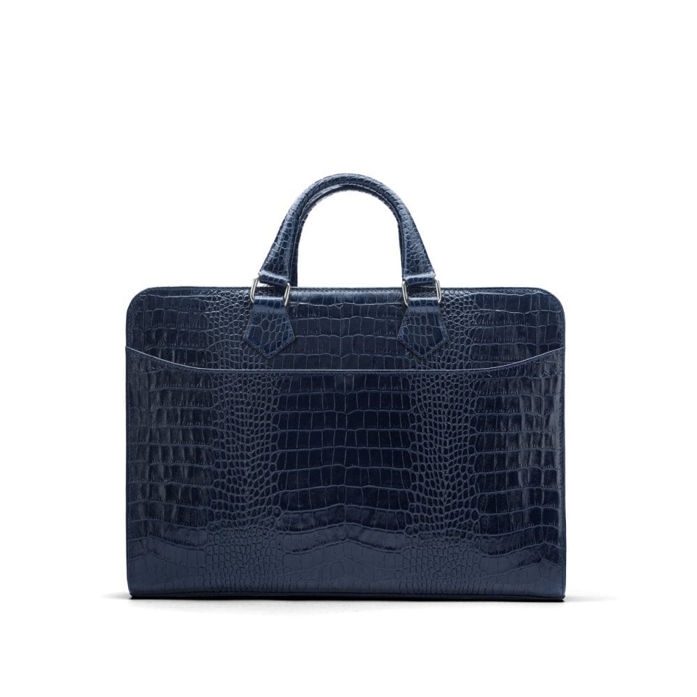 Leather 13&quot; laptop bag, navy croc, front