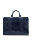 Leather 13" laptop bag, navy croc, front