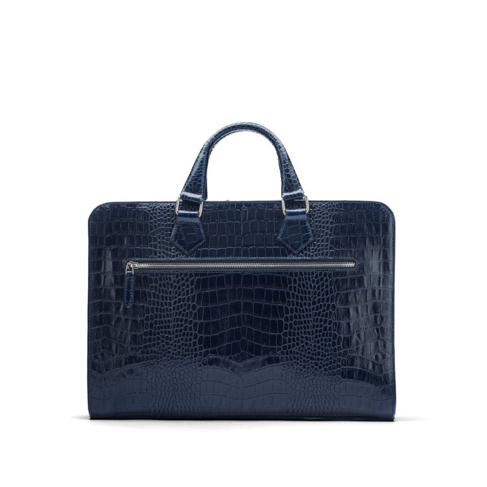 Leather 13&quot; laptop bag, navy croc, back