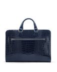 Leather 13" laptop bag, navy croc, back