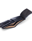 Leather wallet with coin purse, ID and tab closure, navy croc, inside