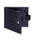 Leather wallet with coin purse, ID and tab closure, navy croc, front