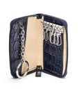 Leather zip around key case, navy croc, open