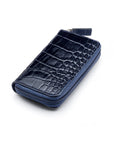 Leather zip around key case, navy croc, front