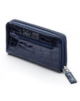 Leather zip around key case, navy croc, back