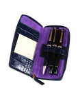 Navy Croc Leather Zip Around Triple Pen Case