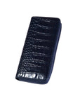 Navy Croc Leather Zip Around Triple Pen Case