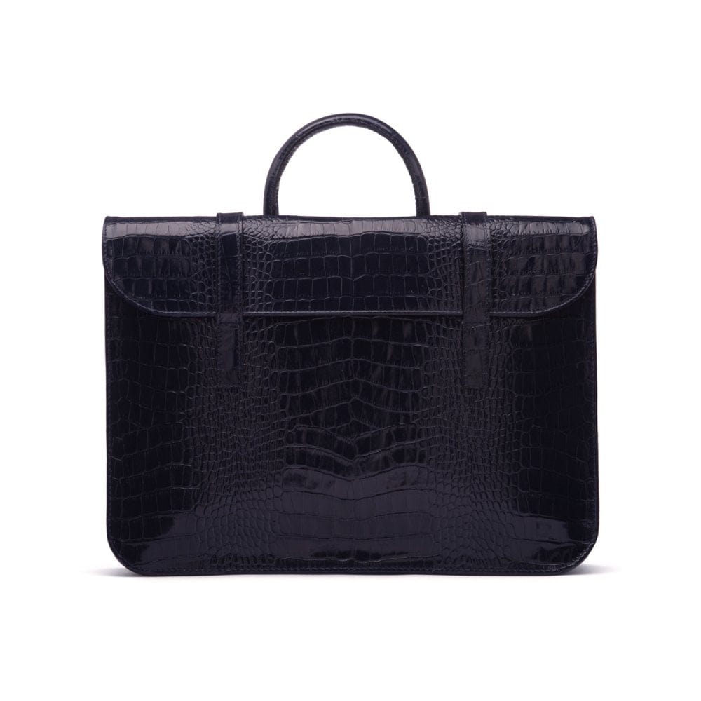 Leather music bag, navy croc, front