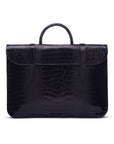 Leather music bag, navy croc, front