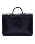 Leather music bag, navy croc, back