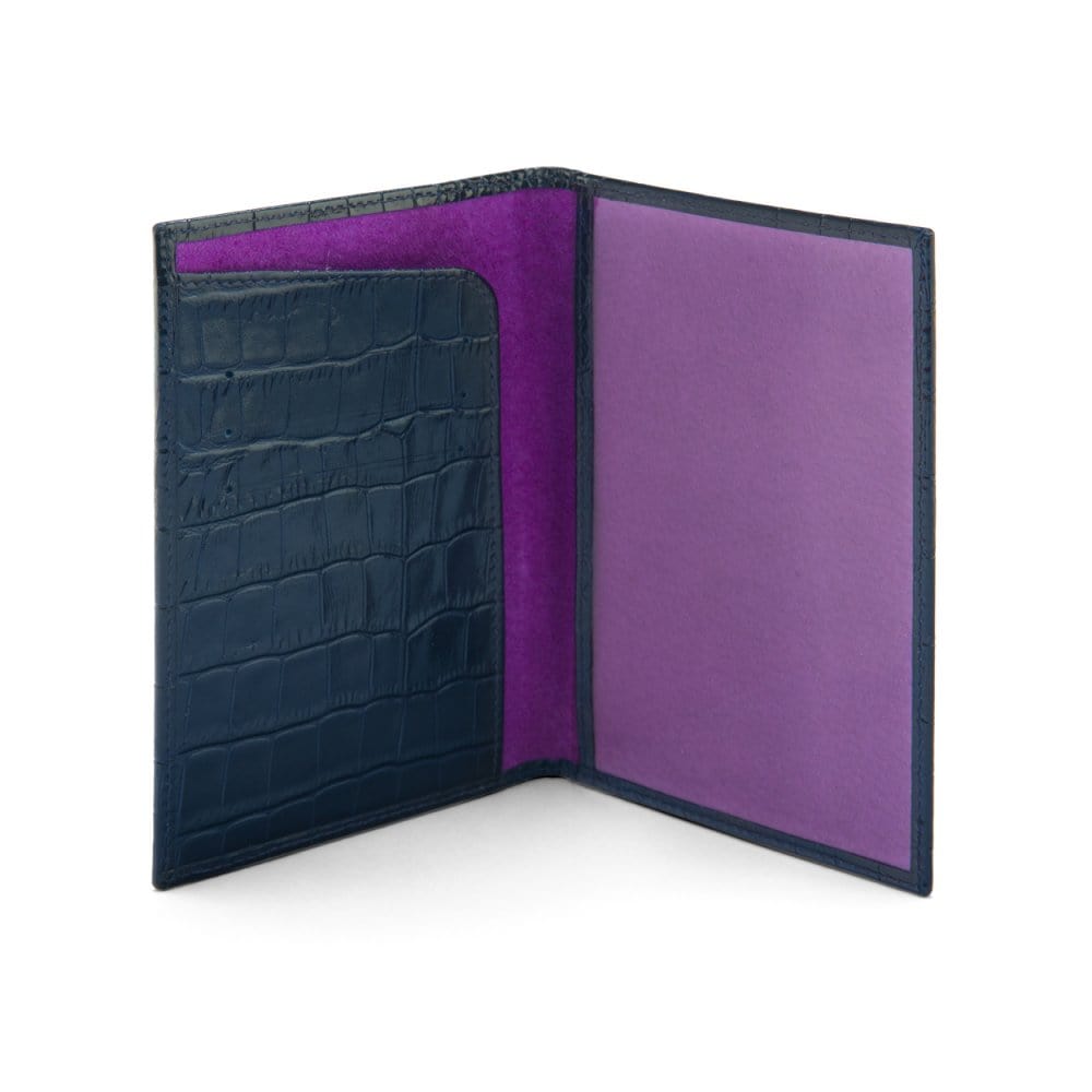 Luxury leather passport cover, navy croc, inside