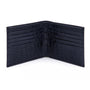 Men's leather billfold wallet, navy croc, open