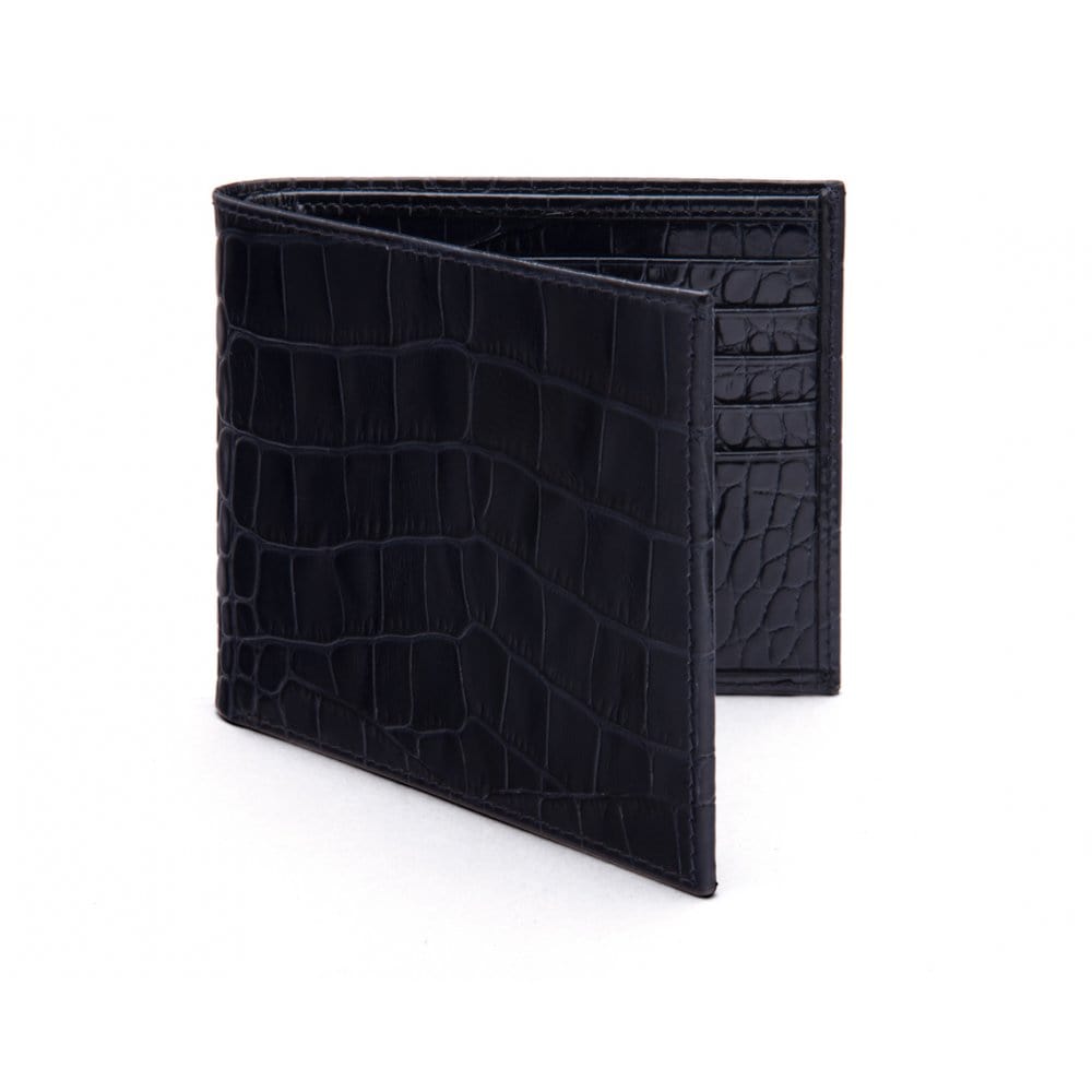 Men&#39;s leather billfold wallet, navy croc, front