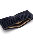 Men's leather billfold wallet, navy croc, inside