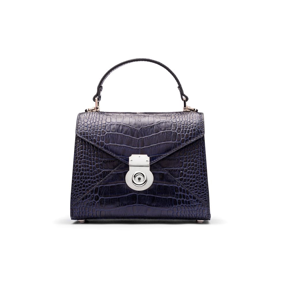 Small leather envelope bag, navy croc, front