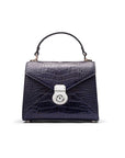 Small leather envelope bag, navy croc, front