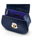 Leather rounded bottom top handle bag, navy croc, inside