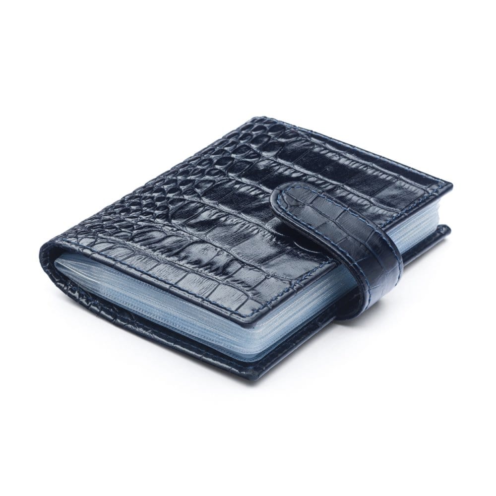 Navy Croc Multiple Leather Card Wallet