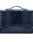 Small leather briefcase, navy croc, front