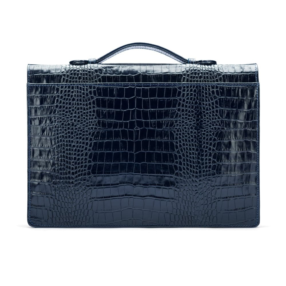 Small leather briefcase, navy croc, back