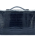 Small leather briefcase, navy croc, back