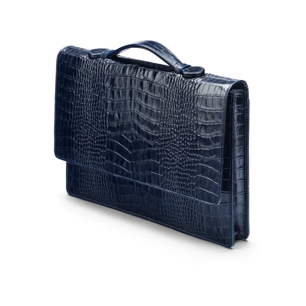 Small leather briefcase, navy croc, side