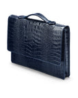 Small leather briefcase, navy croc, side