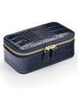 Zip around jewellery case, navy croc, front