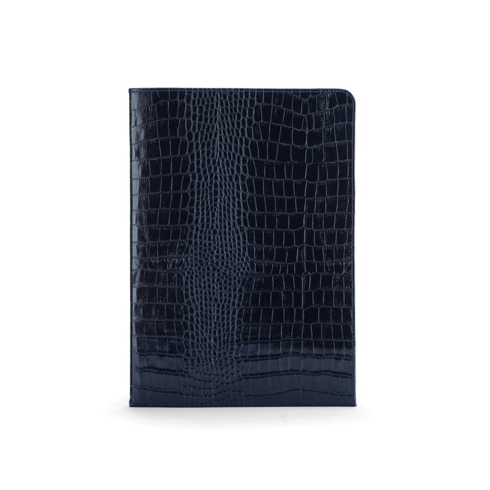 Simple leather document folder, navy croc, front