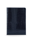 Simple leather document folder, navy croc, front