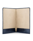 Simple leather document folder, navy croc, open