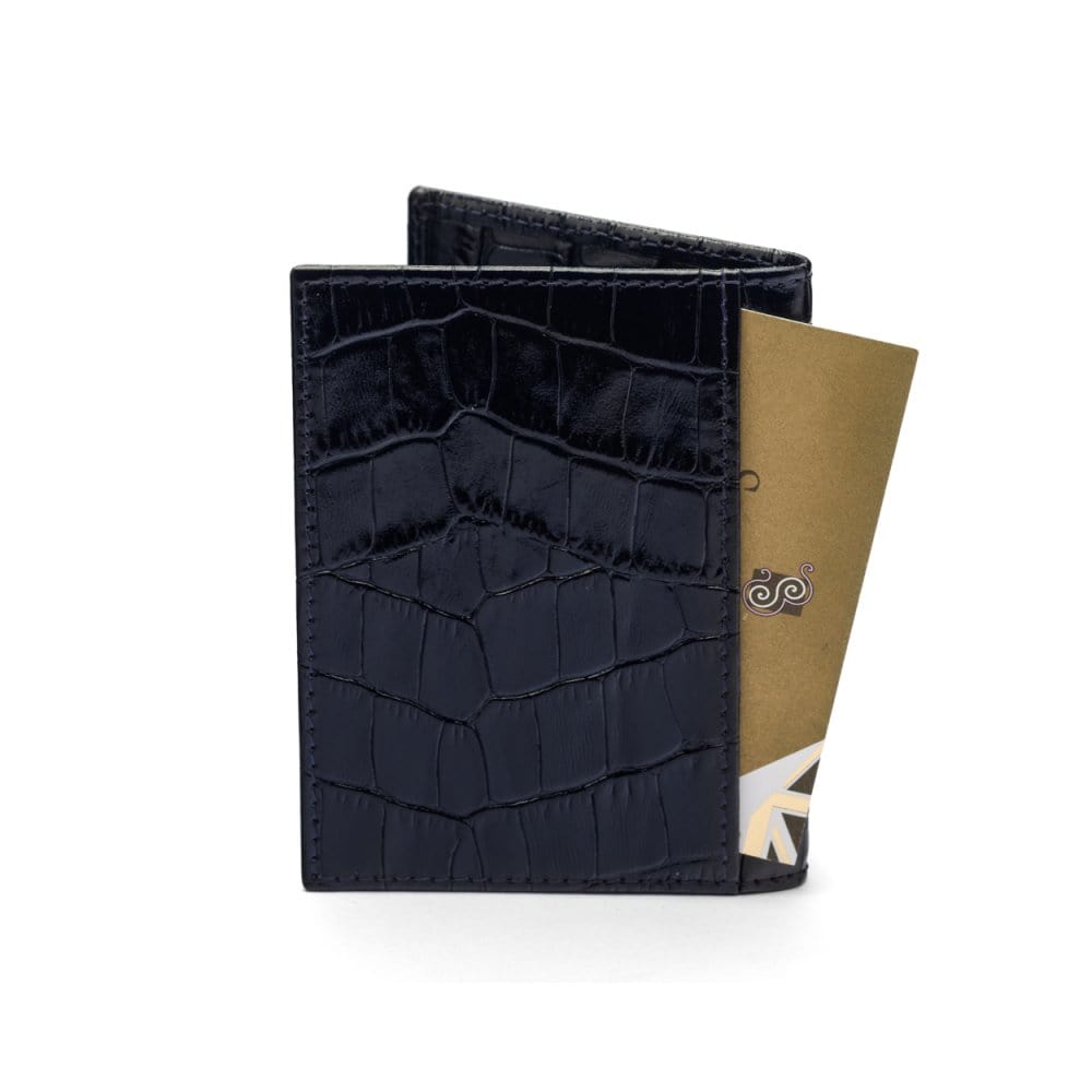RFID leather credit card holder, navy croc, back