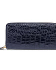 Tall leather zip around accordion purse, navy croc