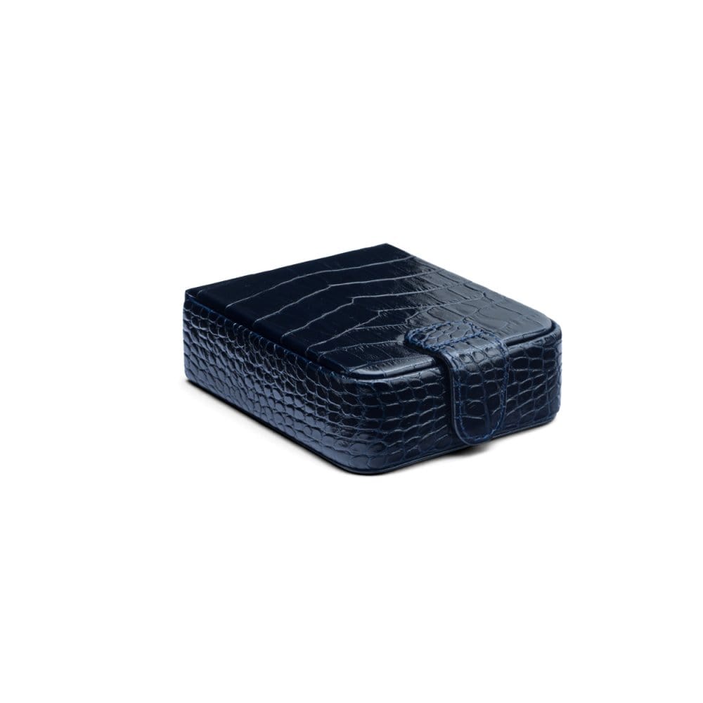 Leather accessory box, navy croc, front