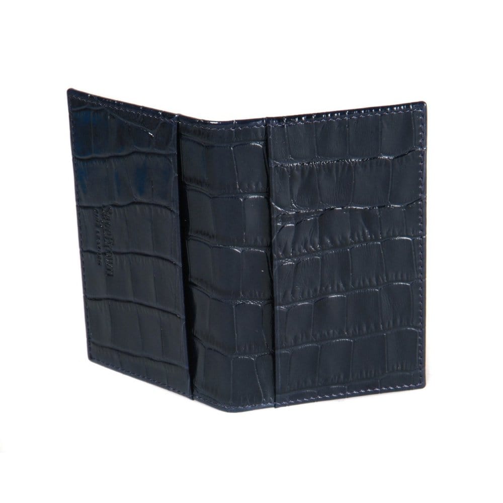 Leather travel card wallet, navy croc, back